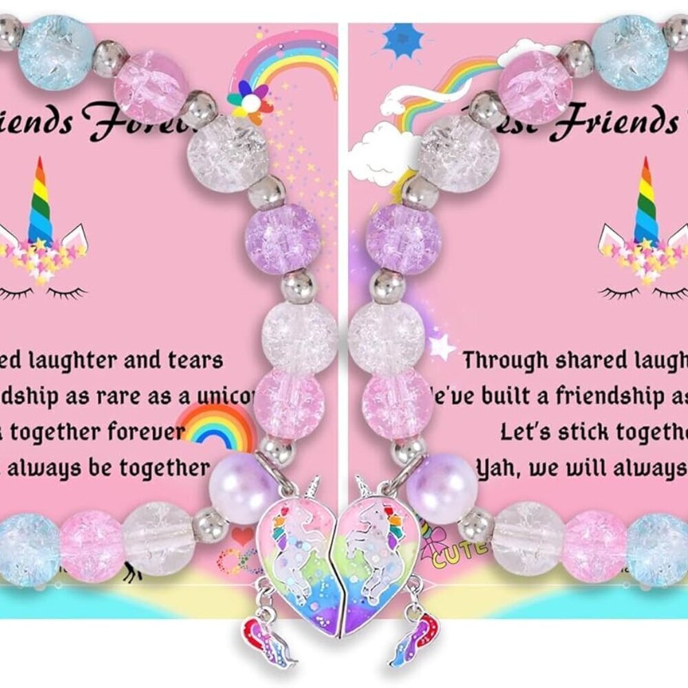 Matching Unicorn Friendship Bracelets Beaded Alloy Magnetic Girls Women